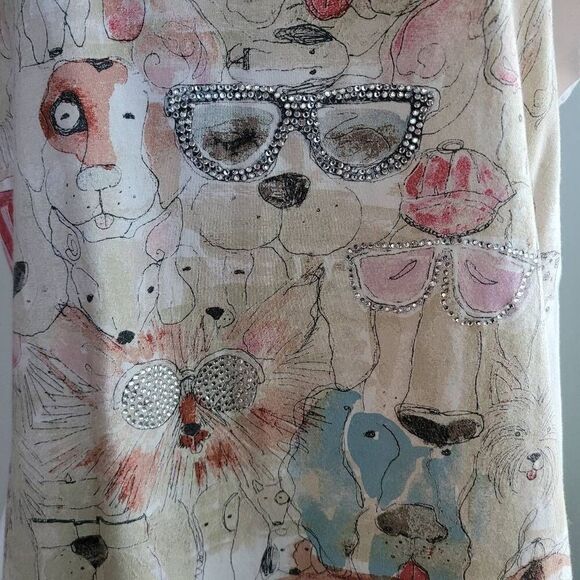 Chico's novelty dog print bedazzle short sleeved tee XL casual everyday - Picture 4 of 11